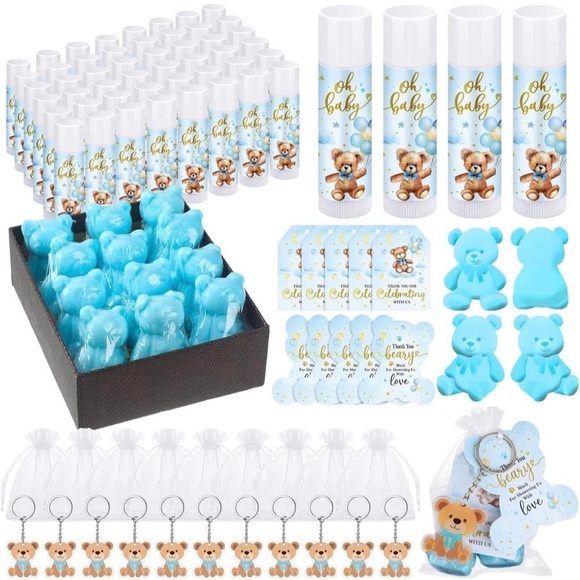 288 Baby Shower Favors Lip Balms Soaps Keychains Organza Bags & Thank You Tags - Picture 1 of 4